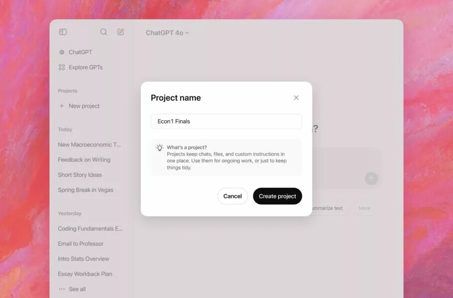 قابلیت «Projects»‌ در ChatGPT رایگان شد