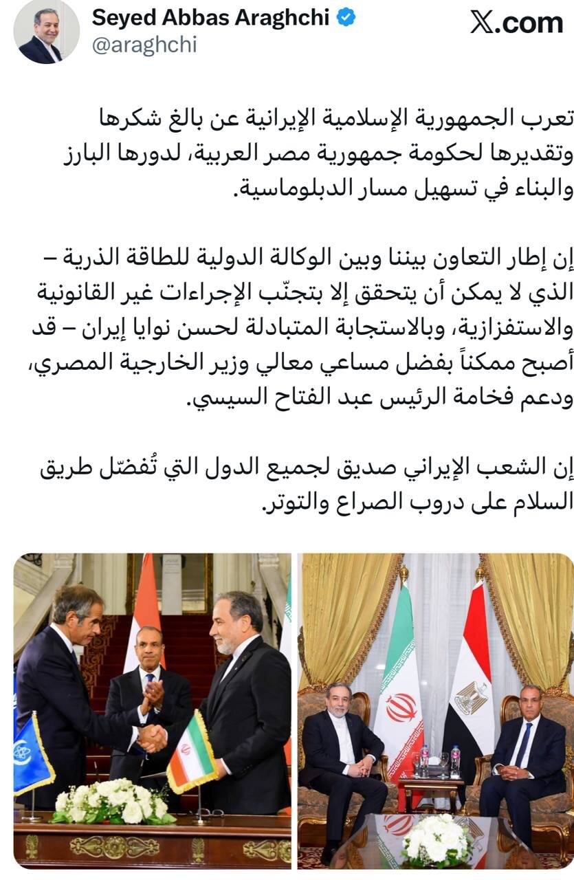 عراقچی از مصر قدردانی کرد